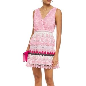 Self-Portrait Pink Tiered Guipure Lace Mini Dress